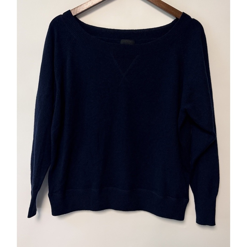 J Crew Womens XL 100% Italian Cashmere Sweater Navy Blue Boat Neck Old Money